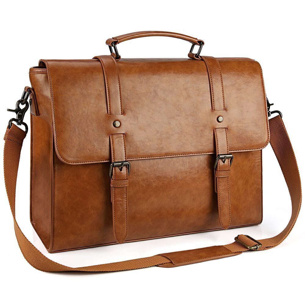 Messenger Bag for Men 15.6" Vintage Leather Briefcase Waterproof Bag, Brown